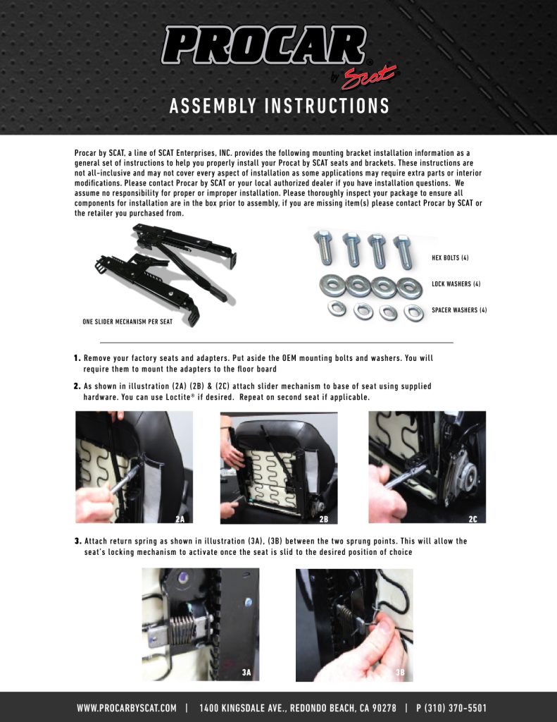 Procar by SCAT Seat Installation Instructions Procar by SCAT